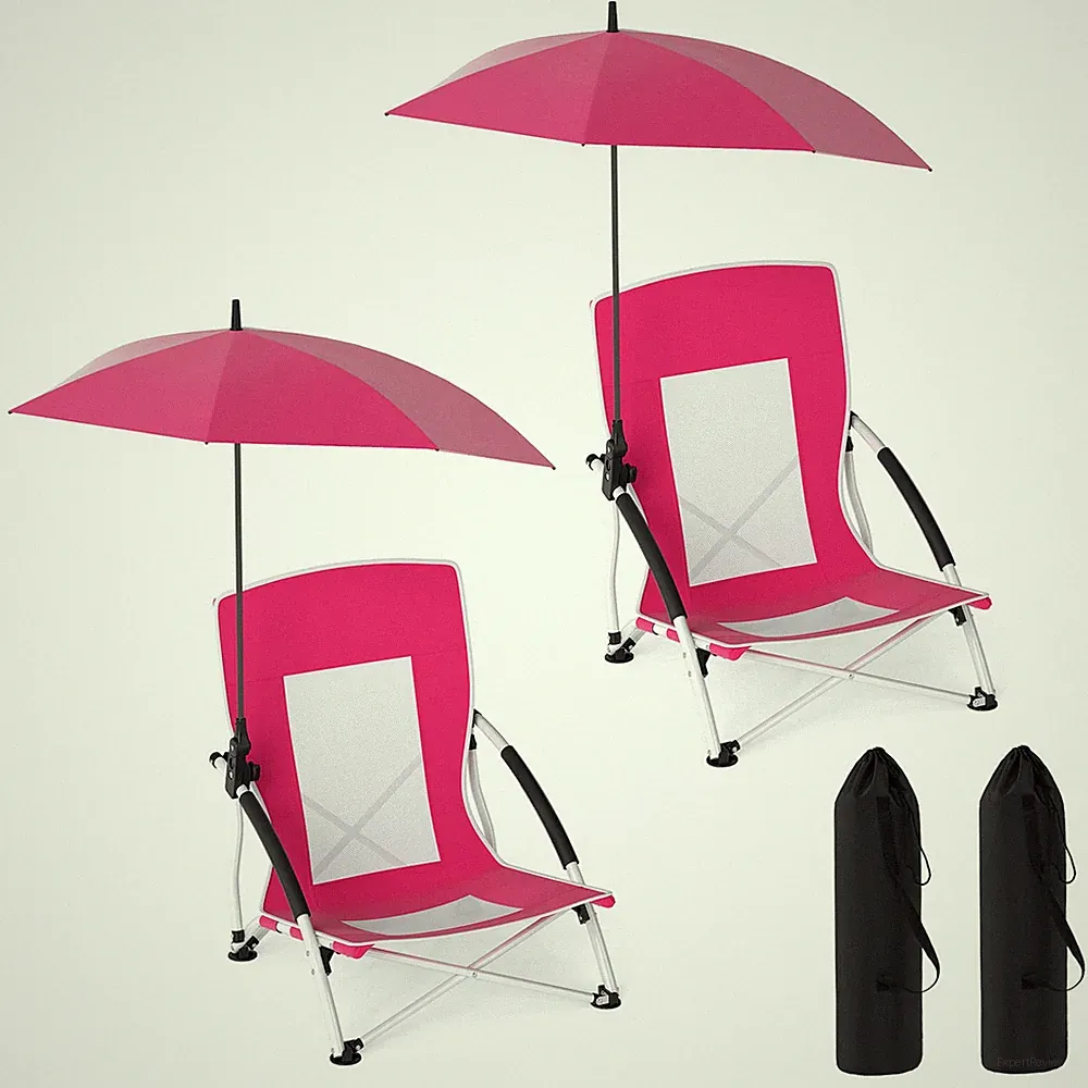 2PCS Beach Umbrella Chair w/Hexagonal Parasol Comfy Armrest Breathable Seat