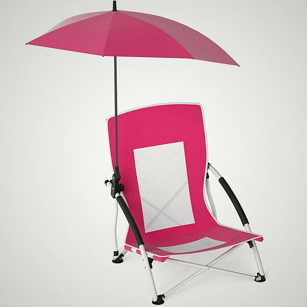 Portable Beach Umbrella Chair w/Hexagonal Parasol Comfy Armrest Breathable Seat