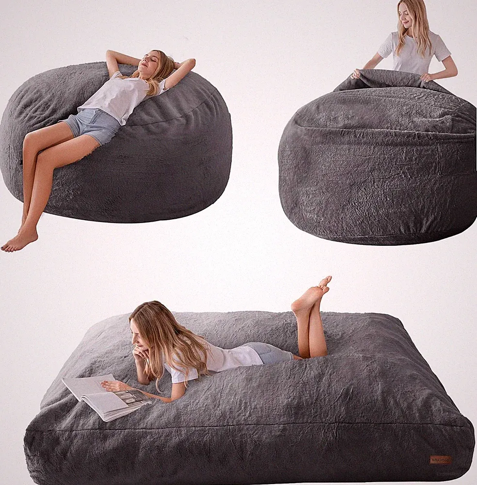 The convertible beanbag chair folds from a recliner into a floor mattress.